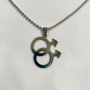 Andrew Christian    Male Symbol  18" Beaded Chain Razor Blade Necklace - Silver